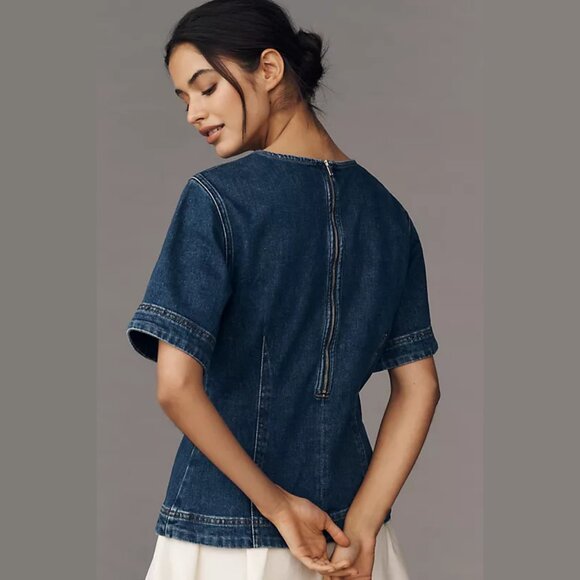 NEW ALIGNE Size US 6 Cheer Short-Sleeve Structured Denim Top - Indigo - Picture 2 of 3